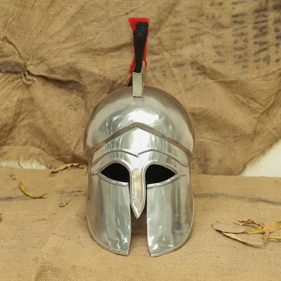 Handmade Greek Corinthian Helmet  Silver Spartan Warrior Armor  Plume Crested Cosplay Prop