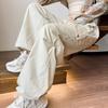 2024 Autumn Wide-Leg Angora Red High-Waist Casual Pants for Women