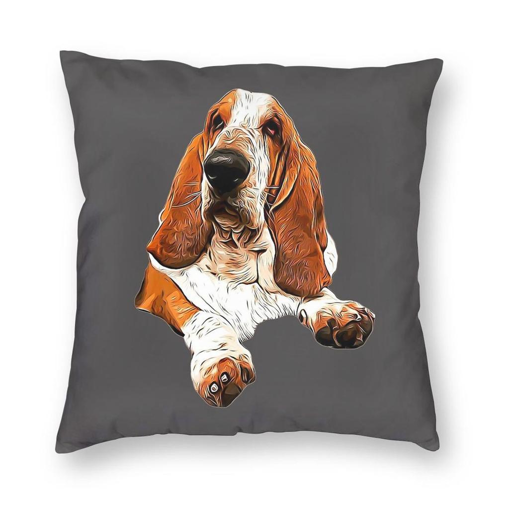 Basset Hound Prachtig Uiterlijk Vierkante Kussensloop Polyester Linnen Fluweel Patroon Rits Decor Kussensloop Kamer Kussenhoes