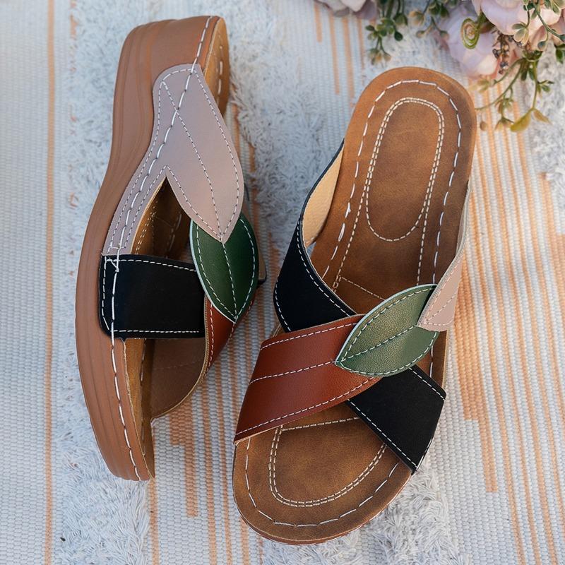 Summer new platform slippers women's shoes large size cross-strapped slippers beach shoes color matching fish mouth slippers