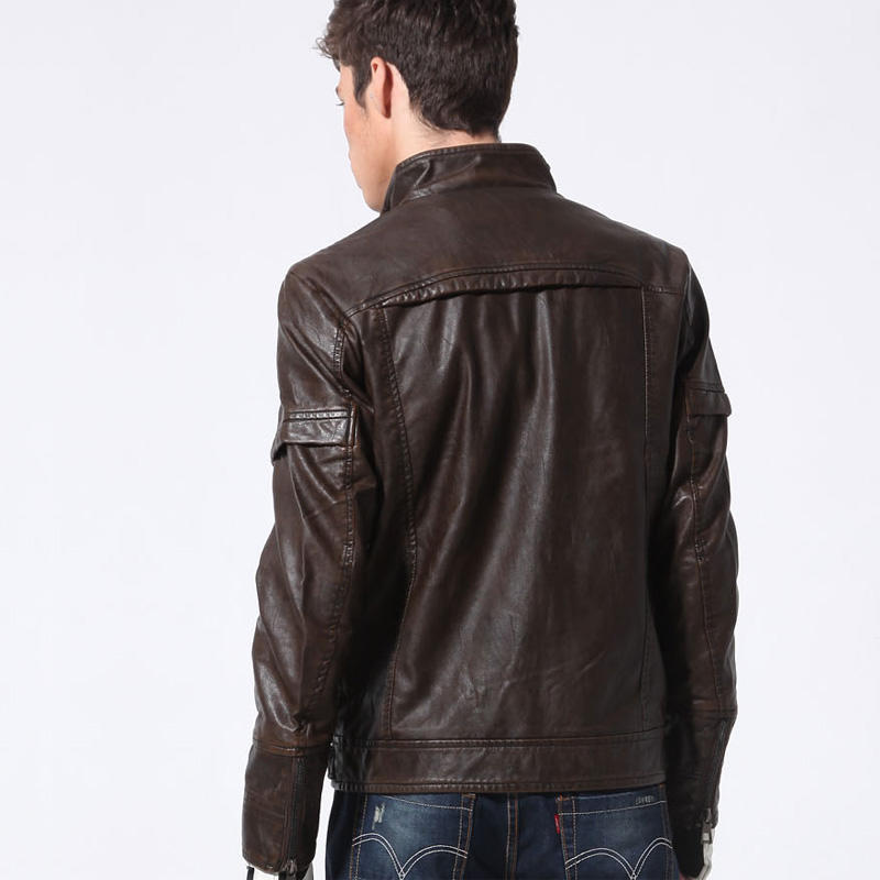 Autumn Winter Slim Brown Stand Collar Jacket Faux Leather Fur Coat Suede