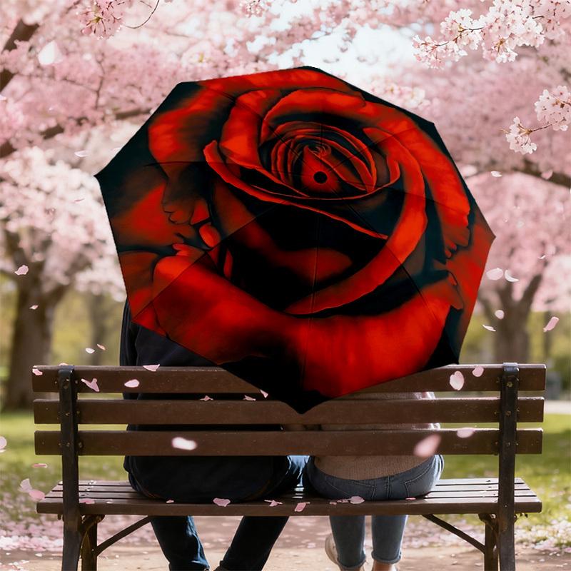 1PC Rose Petals Umbrella-8-Rib Reinforced, Automatic Open, Lightweight & Durable, Cute Fashion Accessory for Outdoor-A1305