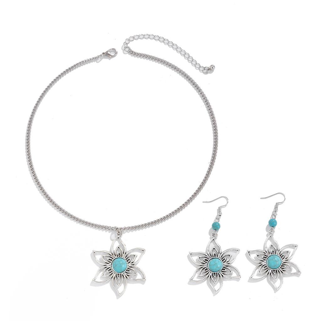 Retro Ethnic Turquoise Coconut Tree Necklace, Simple Threaded Love Necklace Jewelry Set