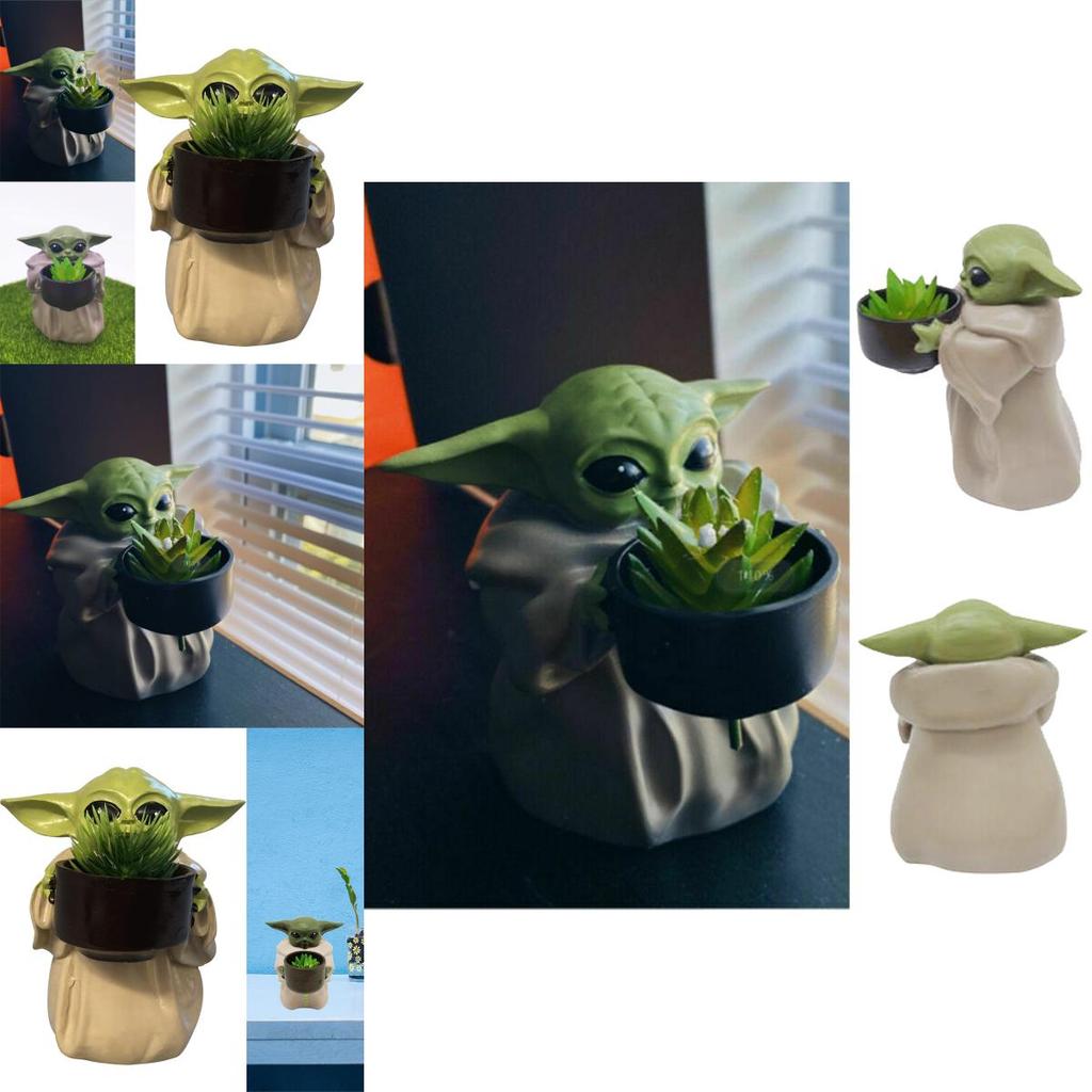 Creative Baby Yoda Cartoon Plant Pot With Water Drainage For Home And Office Decor