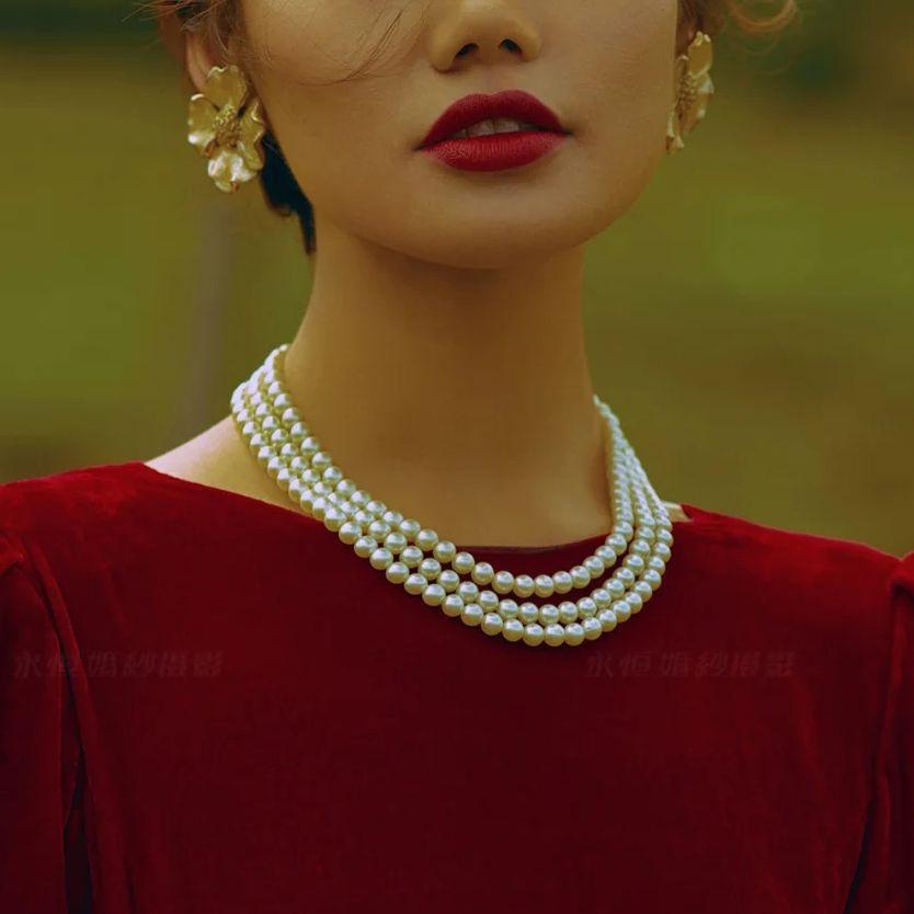 Fashion jewelry, bohemian multi-layer necklace, popular street auction popular pearl necklace.