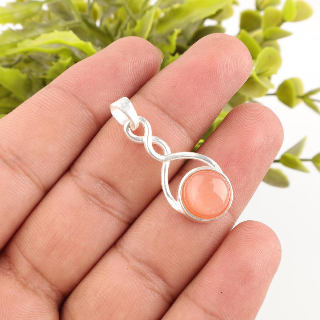 Peach Moonstone Gemstone Jewelry, 925 Solid Sterling Silver Pendant, Handmade Gorgeous Silver Pendant, For Wedding Gift