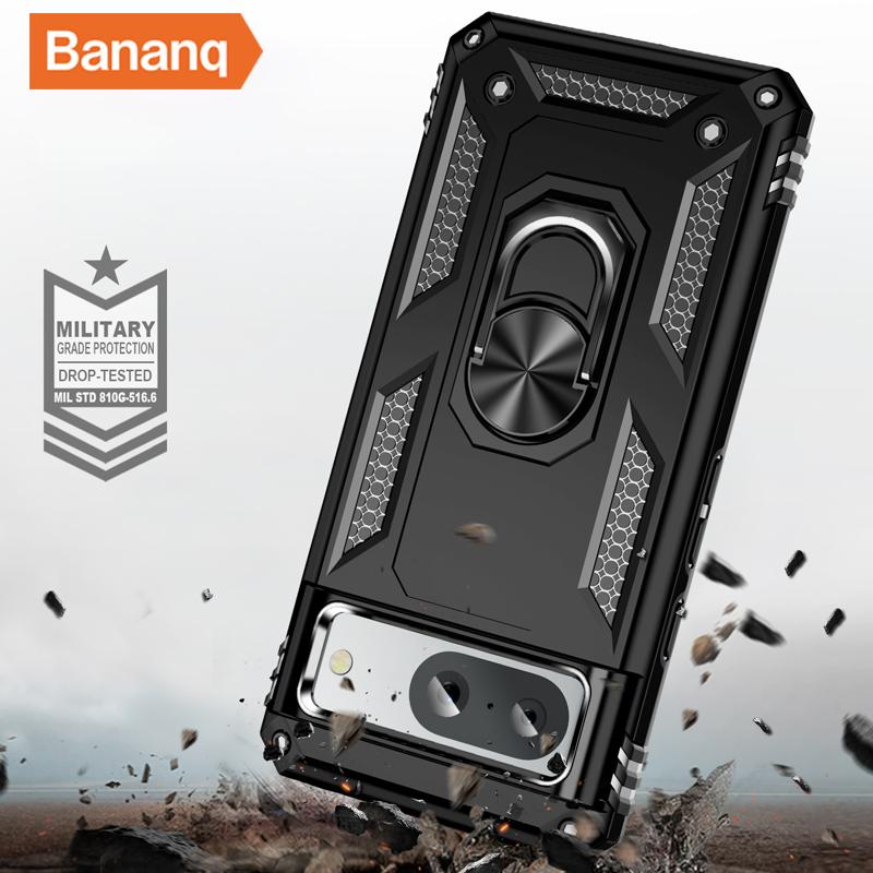 Bananq Custodia Armatura Antiurto in Metallo con Anello da Dito per Google Pixel 9 8 7 6 Pro 8A 7A 6A Supporto Magnetico da Auto Copertura per Telefono