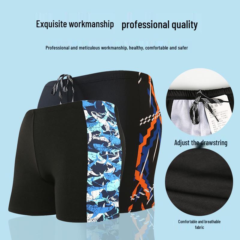 Men's Plus Size Milk Silk Flat Leg Swim Trunks - Fashion Print for Resort and Beach Wear