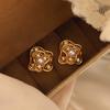 18k Real Gold Electroplated Zircon Flower Pearl Earrings, Earrings, Fashion Temperament, Versatile Design Sense, Niche Earrings Women