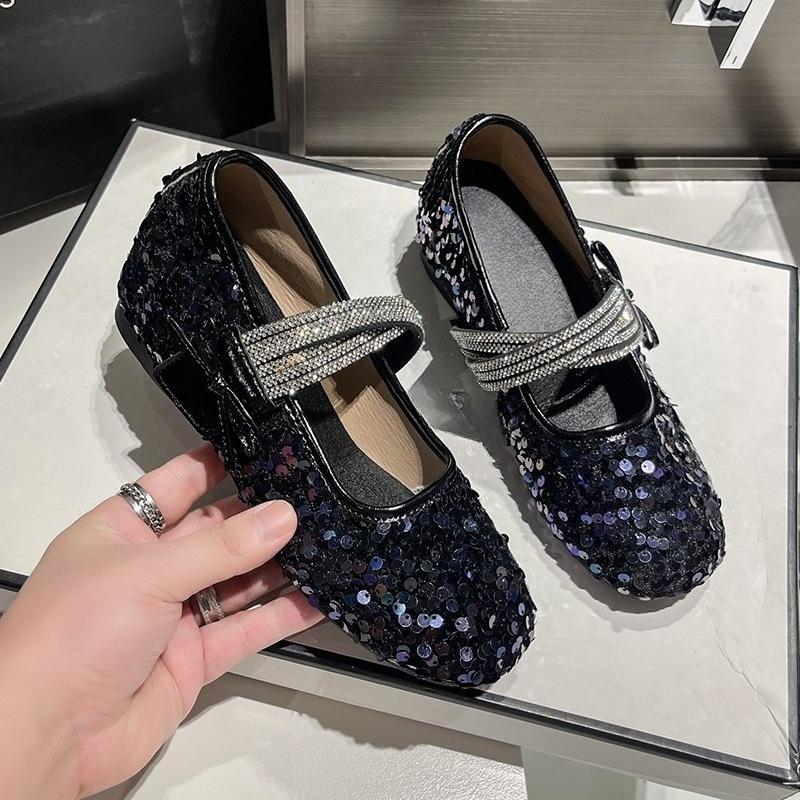 Fashion Bow Rhinestone Single Shoes Autumn New Round Toe Shallow Mouth Soft Sole Non-slip Wear-resistant Low Heel Shoes