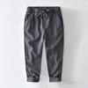 Summer Simple Style Men's Pants Beach Breathable Ramie Cotton Men Trousers Daily Casual Baggy Long Pants Solid Color Drawstring Elastic Waist