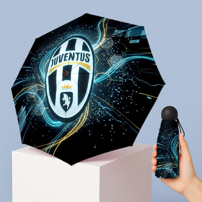 Ombrello Pieghevole Compatto Antivento Impermeabile Leggero con Stampa Pattern Juventus FC, Mini 5 Pieghe, 8 Stecche, Portatile