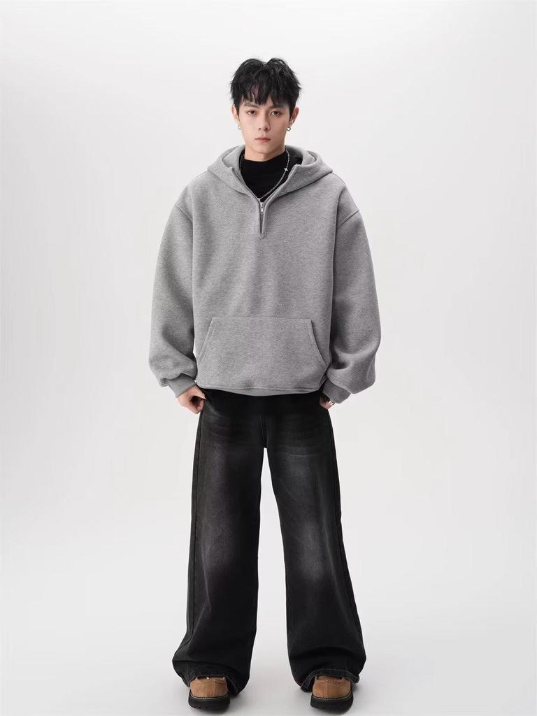 Unisex Heavyweight Half-Zip Hoodie: Trendy High-Street Design for Autumn/Winter