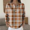 Women's Fashion Long Sleeve Plaid Geometric Print Top Elegant Casual Top