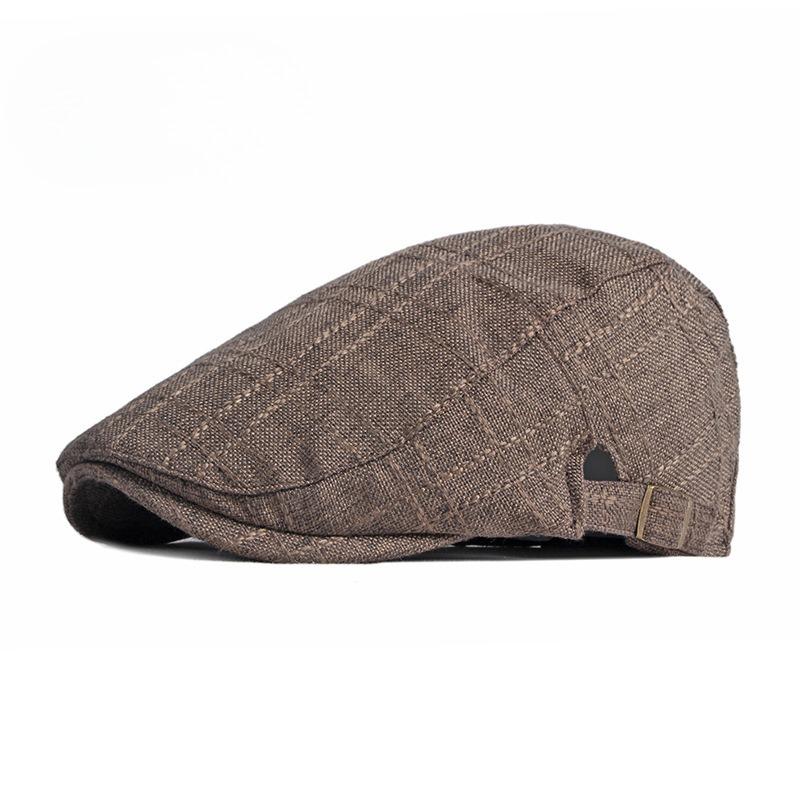 British Retro Faux Linen Flat Cap for Men Women Vintage Adjustable Beret Newsboy Hat Casual Breathable Peaked Forward Cap Korean Style