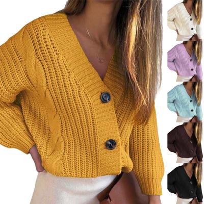Dámsky voľný kardigán s V-výstrihom a gombíkmi veľkej veľkosti, hrubý úplet, sveter, blúzka