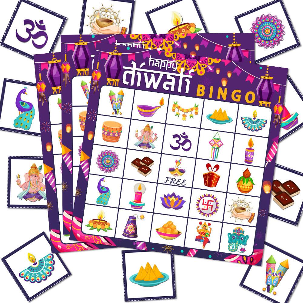 India In Diwali Festival Bingo Card Game Set With Stickers Call Supplies Cards