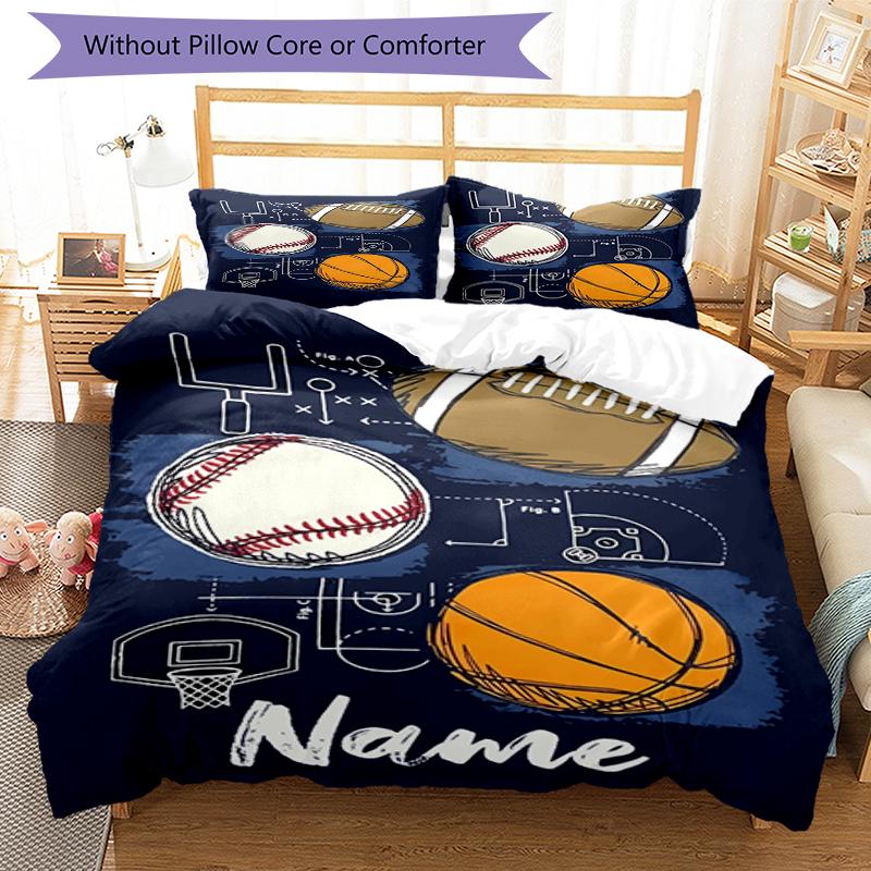 3pcs Custom Name ball sports Bedding Set Duvet Cover Closure Includes 1 Duvet Cover & 2 Pillowcases, Soft and Comfortable for All Seasons.