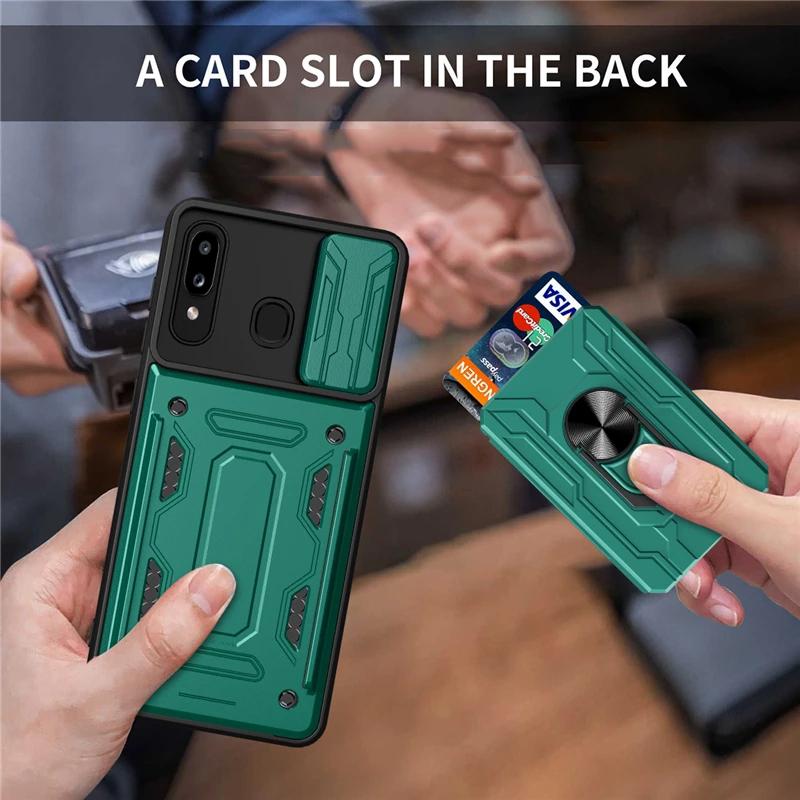 Armor Camera Protect Card Slot Ring Case For iPhone 14 13 12 11 Samsung Galaxy A53 A23 S22 S21 Redmi 10C OPPO Realme A54 A94 Vivo V23E Moto G200 Cover