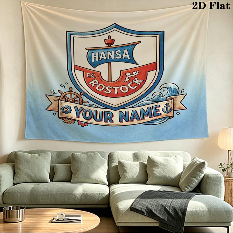 Benutzerdefinierte Name FC Hansa Rostock Gedruckte Wandteppich – Wandbehang für Schlafzimmer, Studentenwohnheime und Heimdekoration