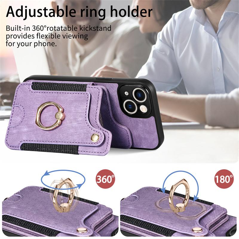 Luxury Retro PU Leather Phone Case With Magnetic Wallet Card Slot Ring Holder Phone Cover for iPhone 15 14 13 Pro Max