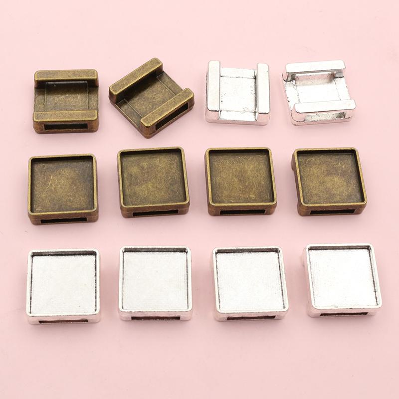 10pcs Fits 10-20mm Square Cabochons Flat Slider Spacer Blank Base Settings Tray For 11mm Flat Leather Cord DIY Jewelry Making