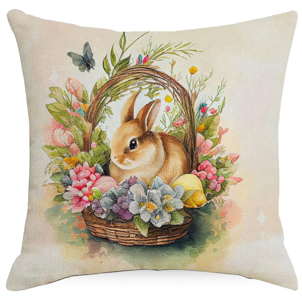 New Easter Pillowcase Retro Rabbit Easter Egg Flowers Decoration Pillow Sofa Cushion Cover