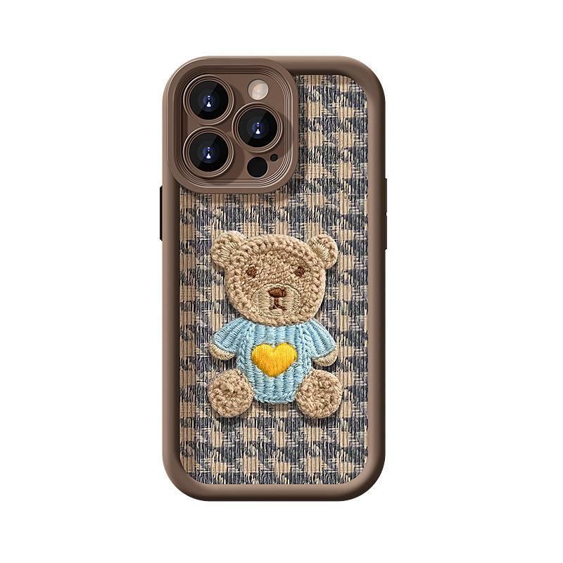 Cute Bear Doll Lanyard Suitable for Apple 16PRO Mobile Phone Case 15/14 Silicone Lambskin 13 Full Cover Anti-fall