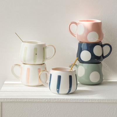Stripe Speckled Ceramic Mug Coffee Cup Gold Inlaid Breakfast Milk Cup Water Mug Drinkware Birthday Gifts