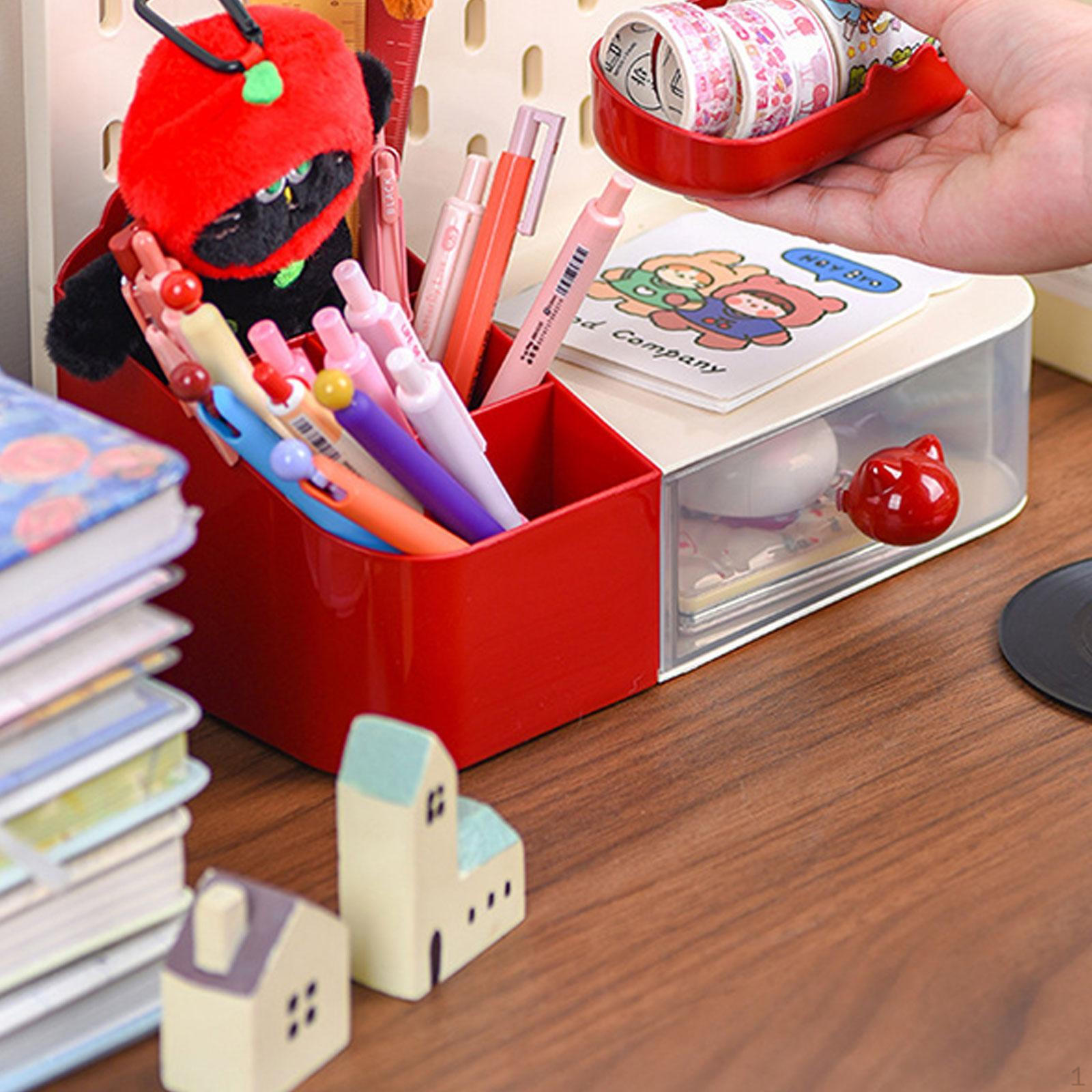 

Desk Organizer Pencil Holder Multifunctional Supplies Pen Stationery Box for Art червоний