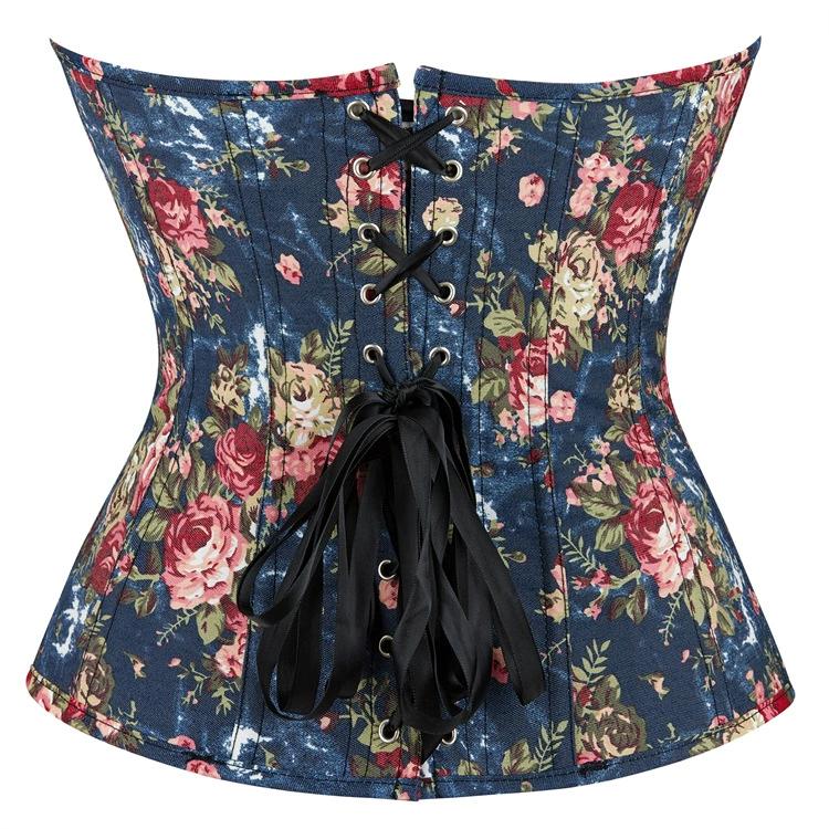 Retro palace blue floral shapewear for women with beautiful body and waist ties
