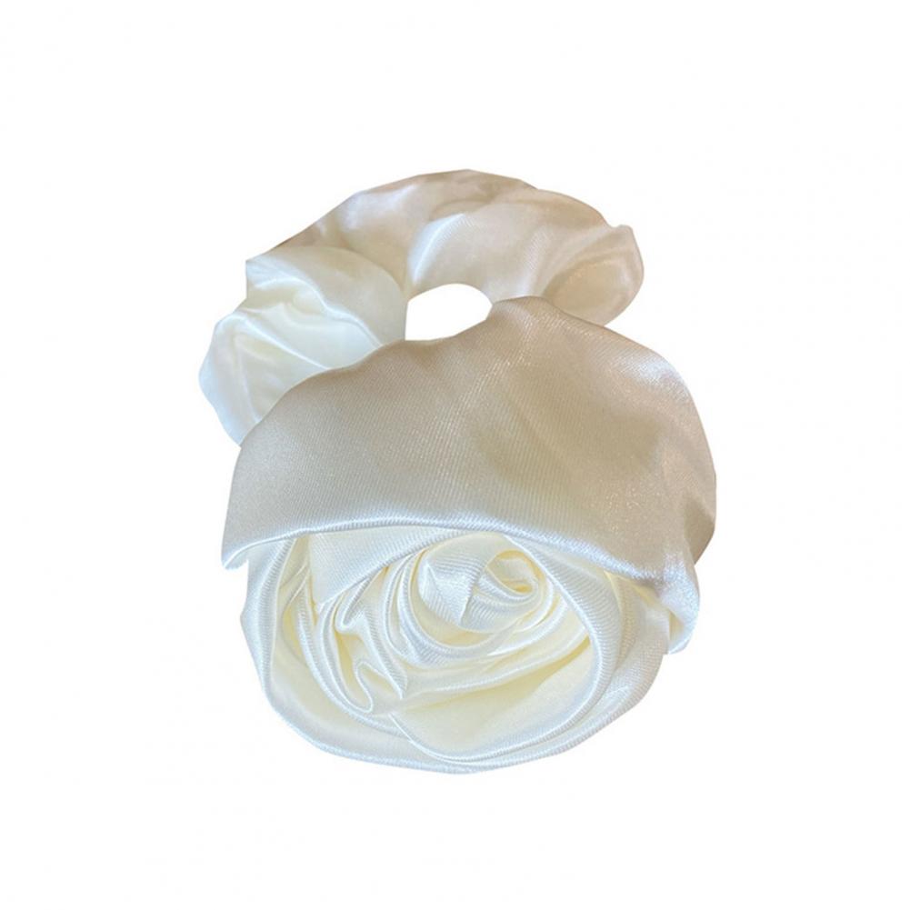 Charming Hair Tie Elegant Satin Rose Hair Rings for Stylish Women 3d Flower Decor Elastic Bands for Scalp-friendly Hair