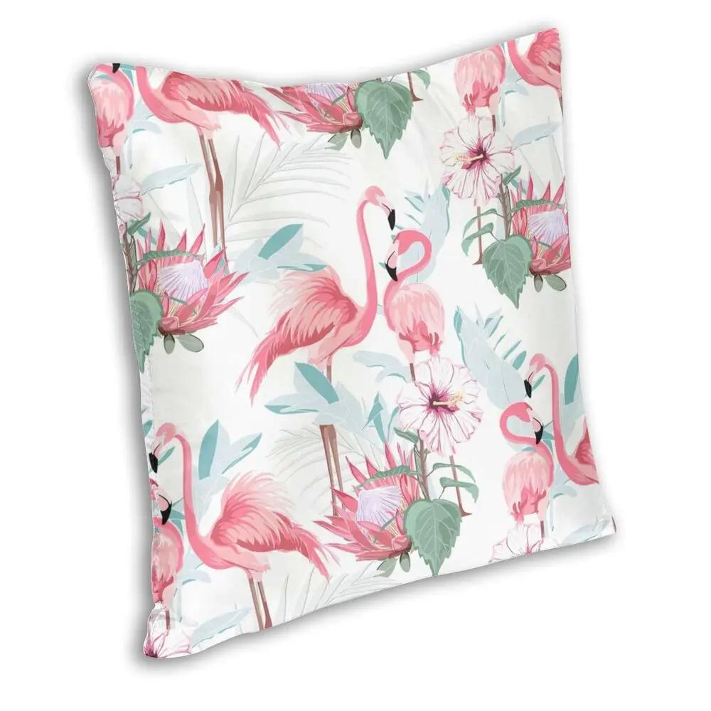 Pink Flamingo Exotic Flowers Flamingo Pillowcase Printing Polyester Cushion Cover Throw Pillow Case Cover Seater Zipper
