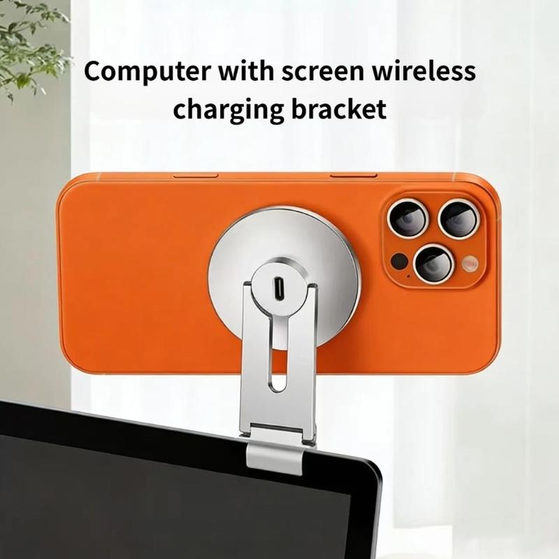 1 Set 360 Degree Rotating Metal Phone Holder Wireless Charging Dock Foldable with Cable For Multi Angle Viewing