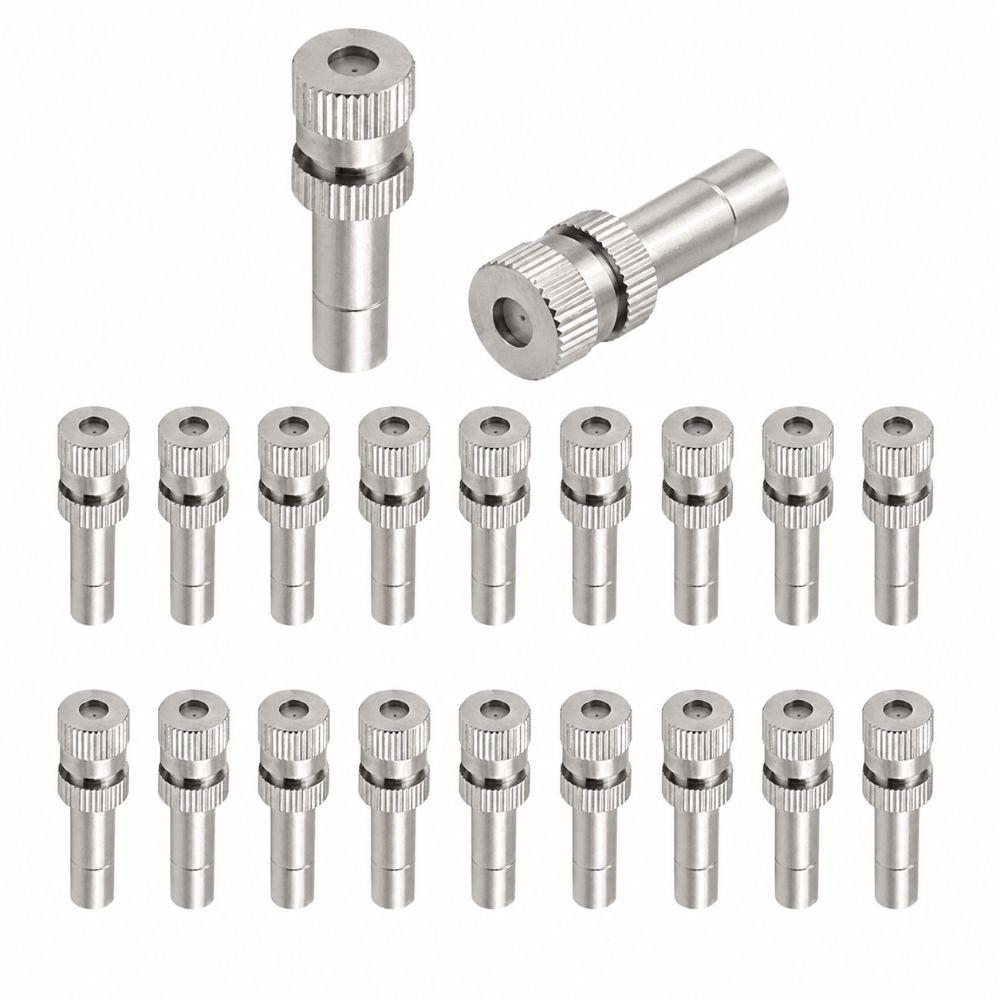 20PCS Silver Brass Misting Nozzle Low Pressure Atomizer Nozzle Greenhouse Misting 0.008 /0.2mm Orifice