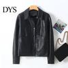 Button-up Women Jacket Faux Leather Smooth Surface Turn-down Collar Single-breasted Long Casual Coat Sleeves Pockets Retro Motorcycle Office Commuting