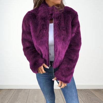 Winter Women Jacket Faux Fox Fur High Collar Cozy Jacket Zipper Closure Solid Color Cold Weather Celebrity Outdoor Outerwear