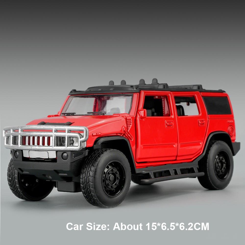 1:32 H2 Alloy Off Road Vehicle Diecast Model Toys Car Sound Light Pull Back Rubber Tire Doors Opened Models Children's Day Gifts