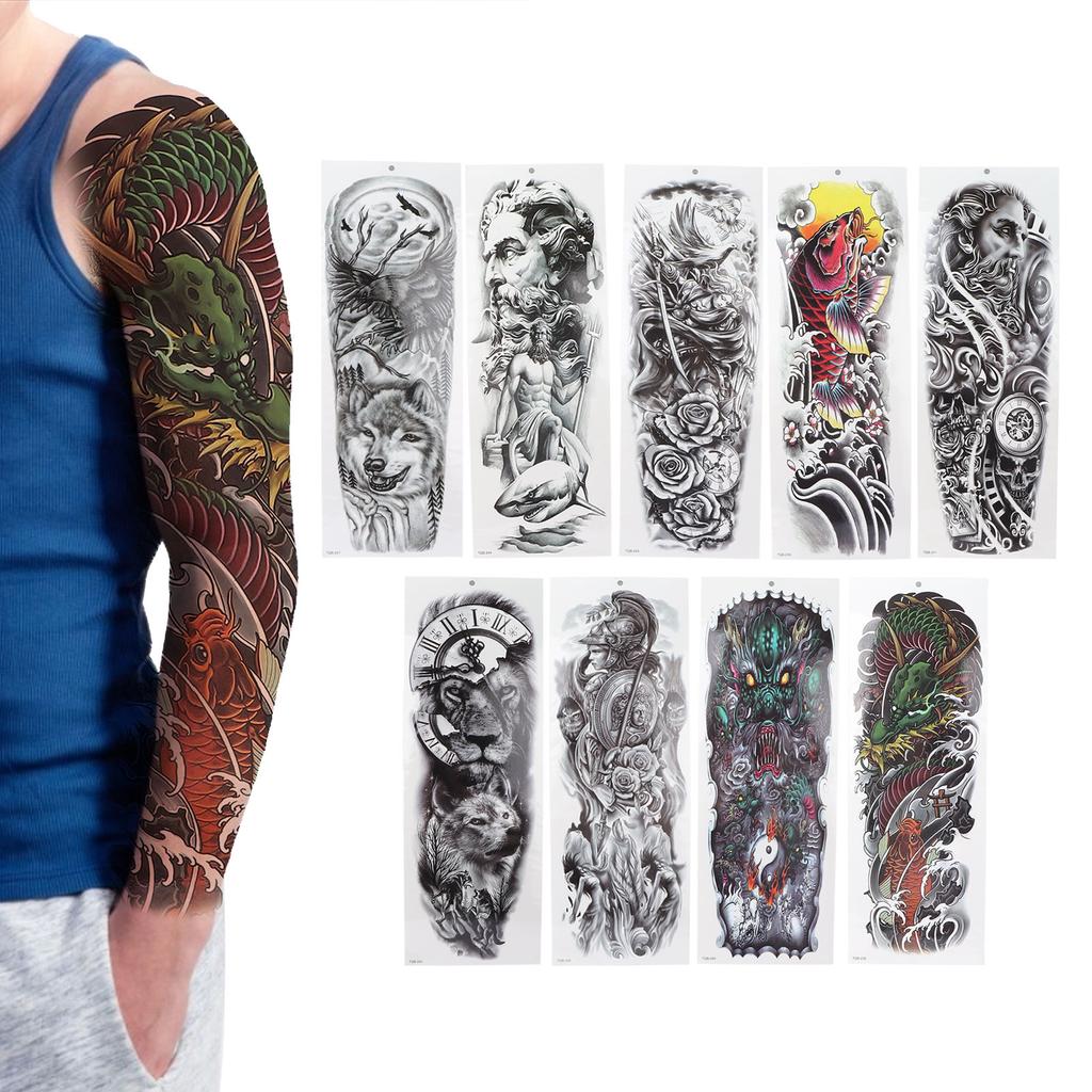 9Pcs Full Arm Tattoo Sticker Waterproof Temporary Long Lasting Large Pattern Tattoo Stickers