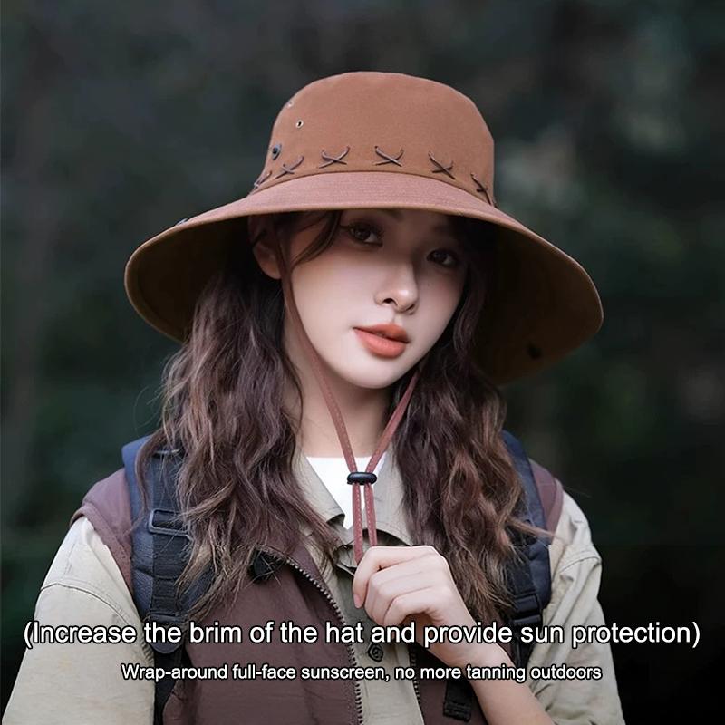 Breathable Western Cowboy Hat Solid Color Adjustable Wide Brim Sun Hat Outdoor Mountaineering Fisherman Sunshade Cap Travel 1PC