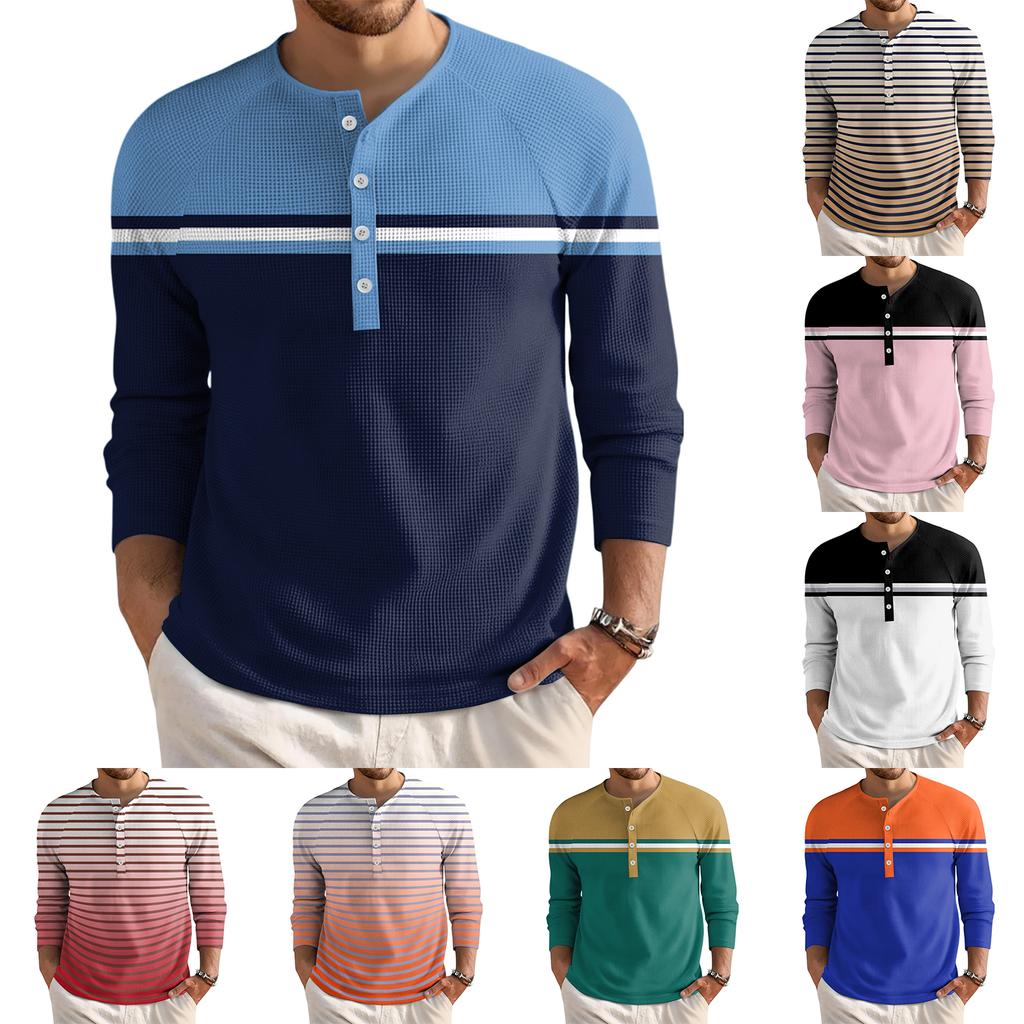 Pánský volný ležérní top s límečkem na knoflíčky a dlouhým rukávem