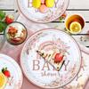 8Guests Baby Shower Disposable Tableware Flower Party Decoration Child Paper Plates Cups Napkins Gender Reveal Party Supplies