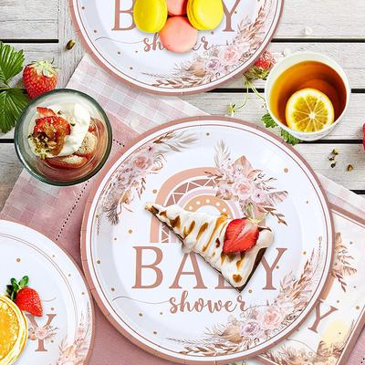 8 Gäste Babyparty Einweggeschirr Blumenparty Dekoration Kinder Pappteller Becher Servietten Geschlecht enthüllende Partyartikel