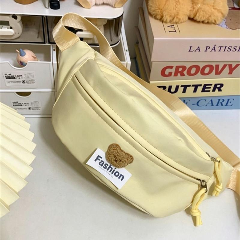 Cute Little Bear Chest Bag Solid Color Portable Student Crossbody Bag Large Capacity Waist Bag Single Shoulder Bag Outdoor Sports Armpit Bag Women