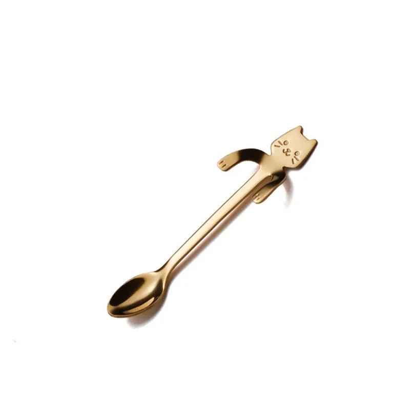 Stainless Steel Coffee Spoon Lovely Cute Cat Shape Teaspoon Dessert Snack Scoop Ice Cream Mini Spoons Tableware Kitchen Tools