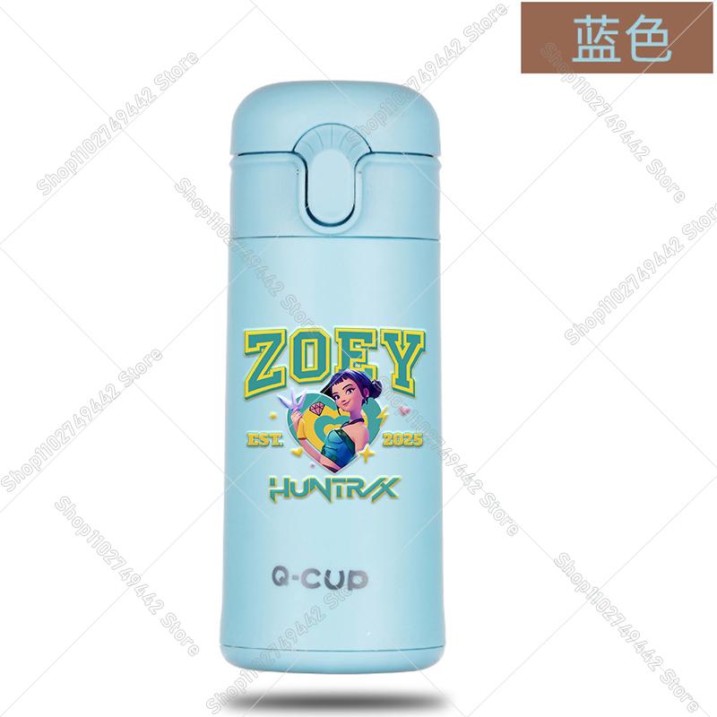 400ML KPop Demon Hunters Thermos Bottle Zoey Rumi Mira Vacuum Insulated Bottle Kids Outdoor Straw Thermo Cup Girl Birthday Present