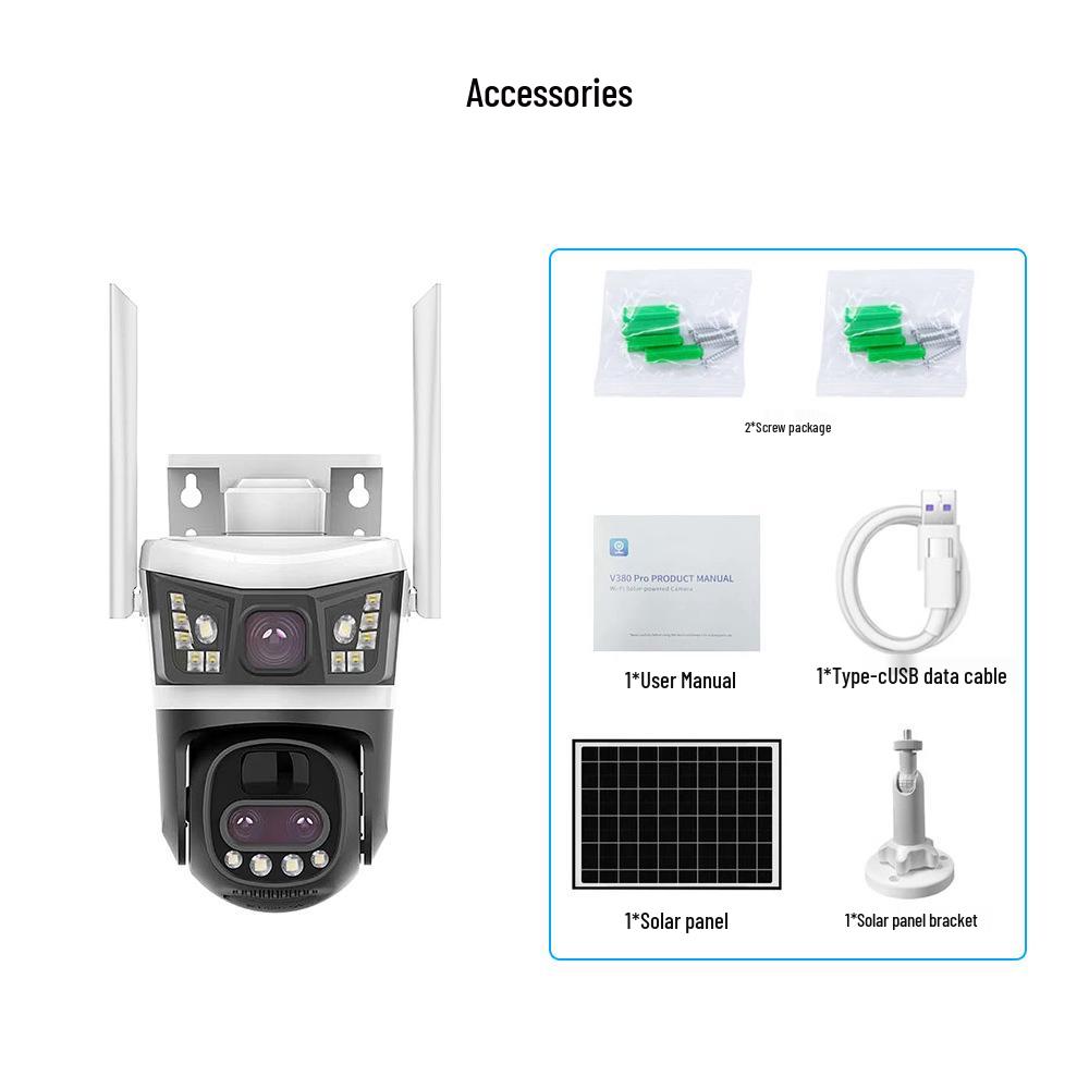 V380 Solar 4G Low Power Dual Lens Outdoor Waterproof HD Camera