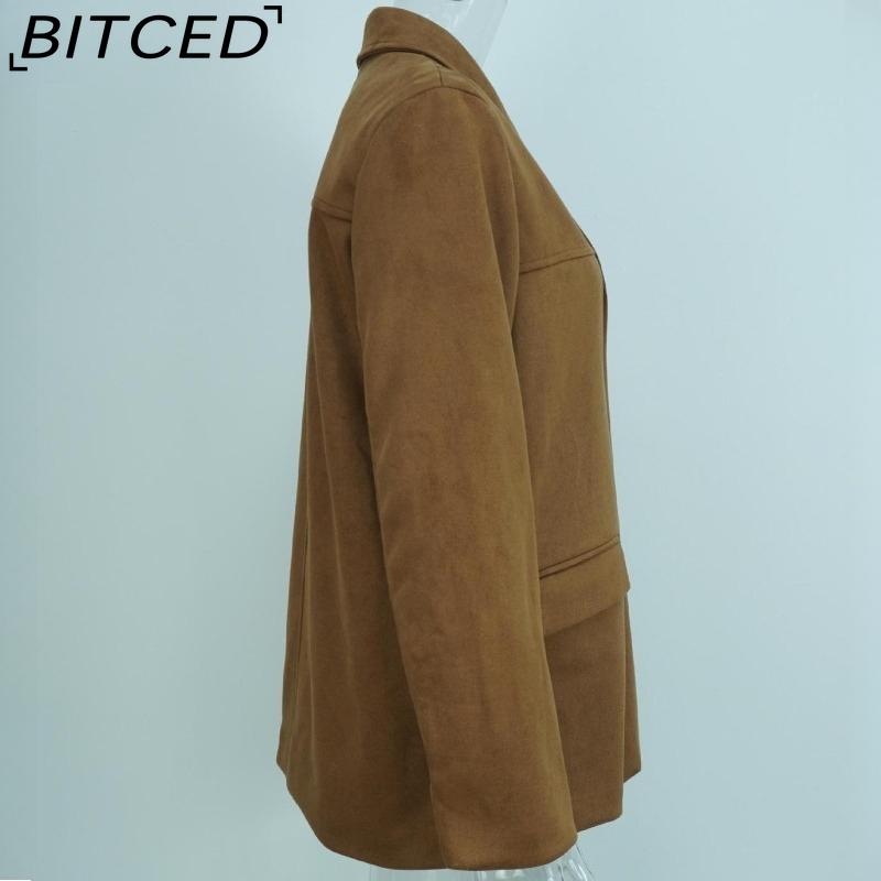 BITCED Spring Ladies' Vintage-Inspired Loose-Fit Pocket Suede Long-Sleeved Blazer
