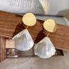 Gold Fan-Shaped French Shell Earrings with Mother-of-Pearl: Vintage 2024 Retro Design for Women