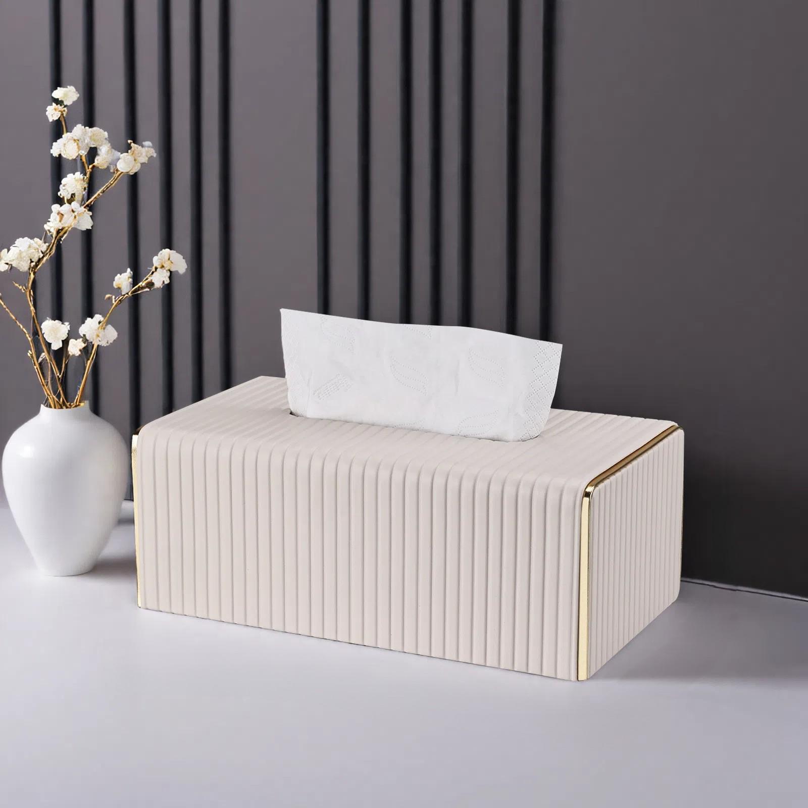 Elegantní kryt na krabičku na kapesníky z umělé kůže v severském stylu s italskými pruhy, obdélníkový design v bílo-zlaté barvě pro obývací pokoj, jídelnu, koupelnovou dekoraci gray